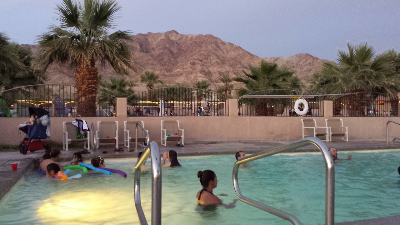 A picture of family fun at the pools at Glamis North Hot Springs Resort